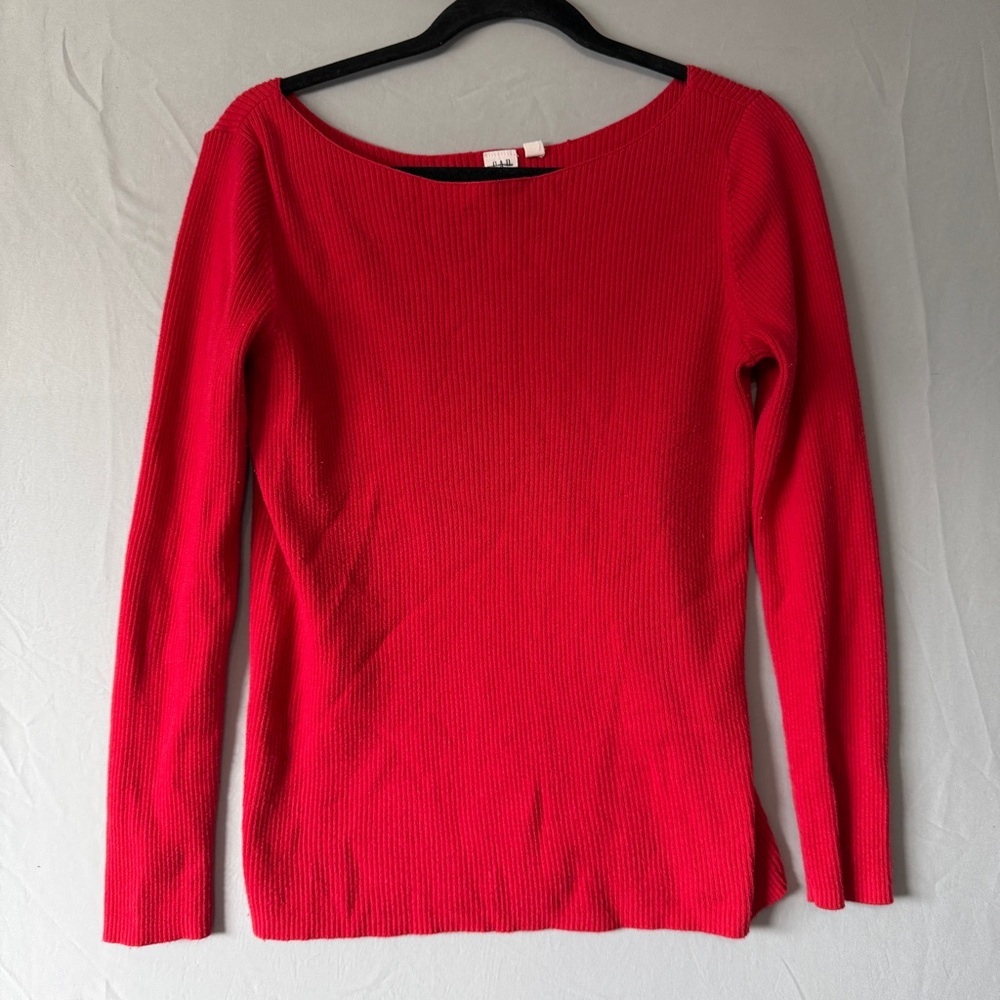 Gap Womens Ribbed Boatneck Sweater Size Small Red Stretch Work Preppy Office